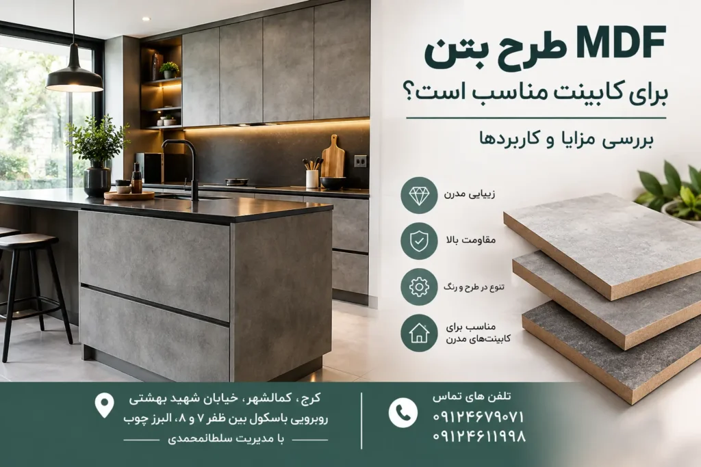 MDF طرح بتن برای کابینت مناسب است؟ بررسی مزایا و کاربردها