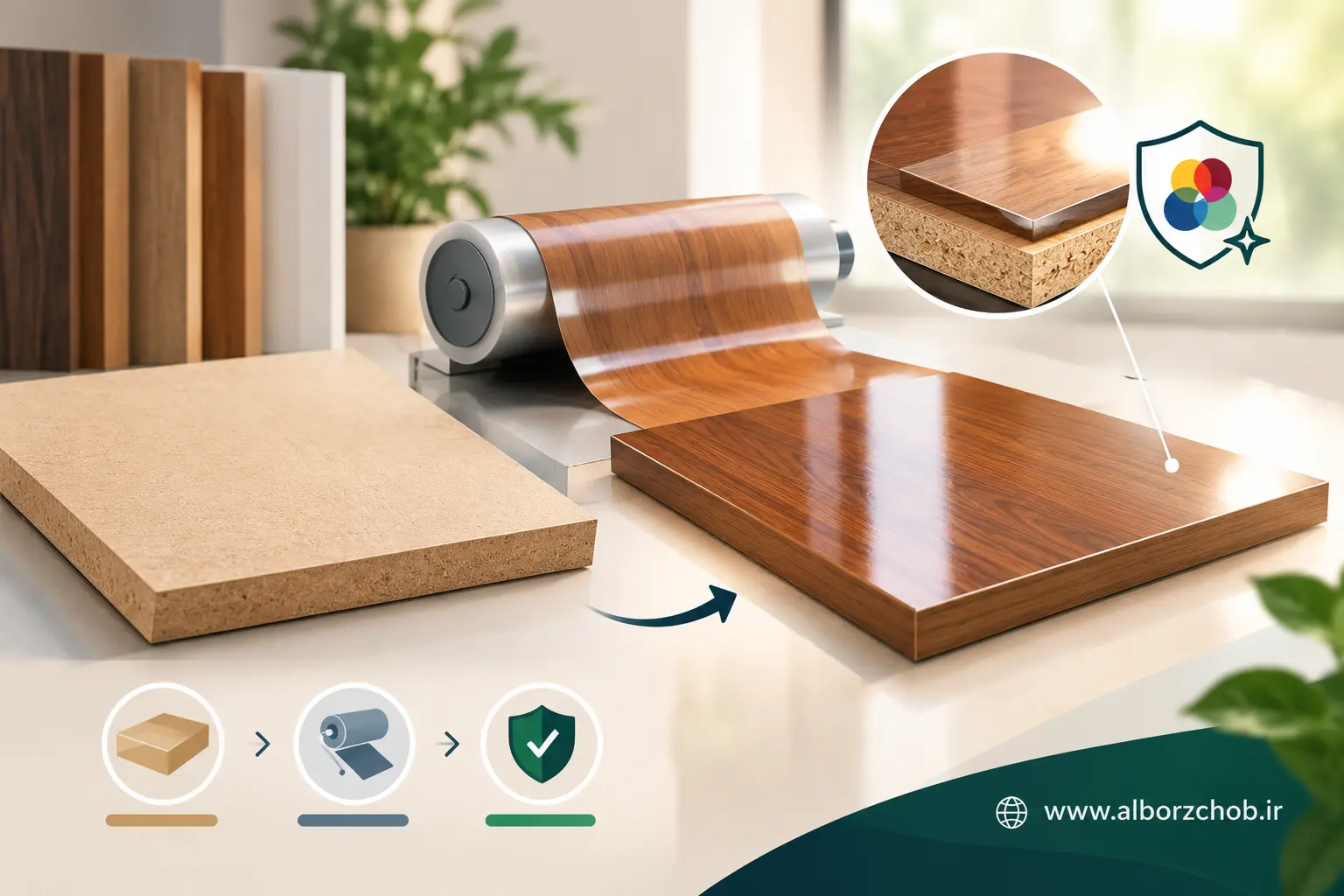 نقش فرآیند روکش‌کاری در ثبات رنگ MDF