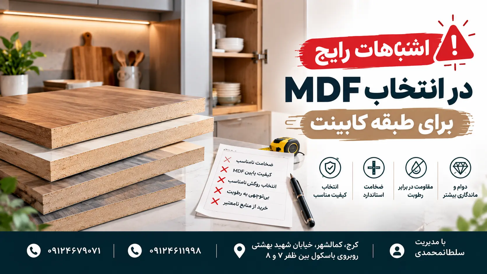 ❌ اشتباهات رایج در انتخاب ضخامت MDF برای طبقه کابینت
